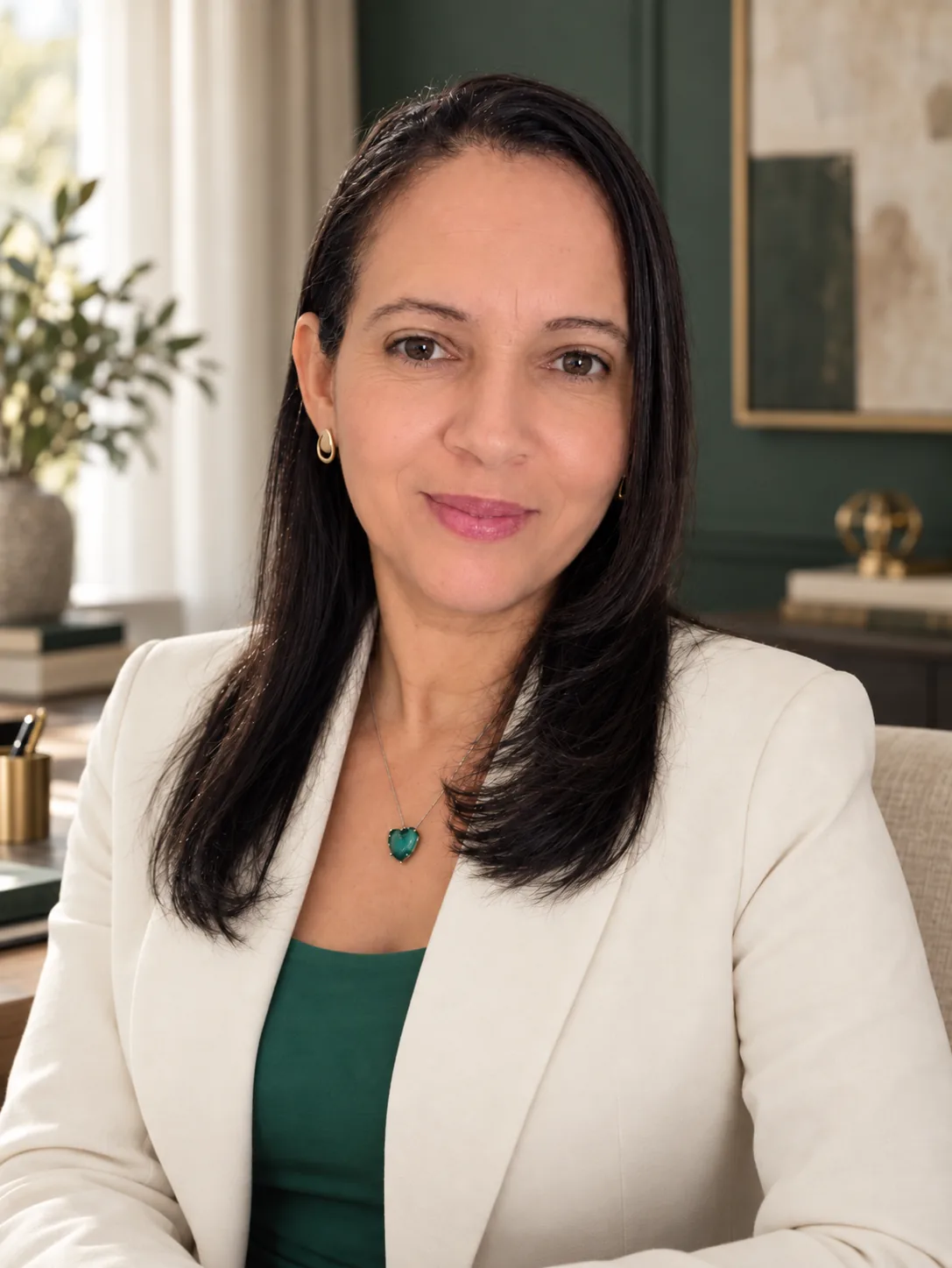 Dra. Verônica Business em retrato profissional, com expressão acolhedora